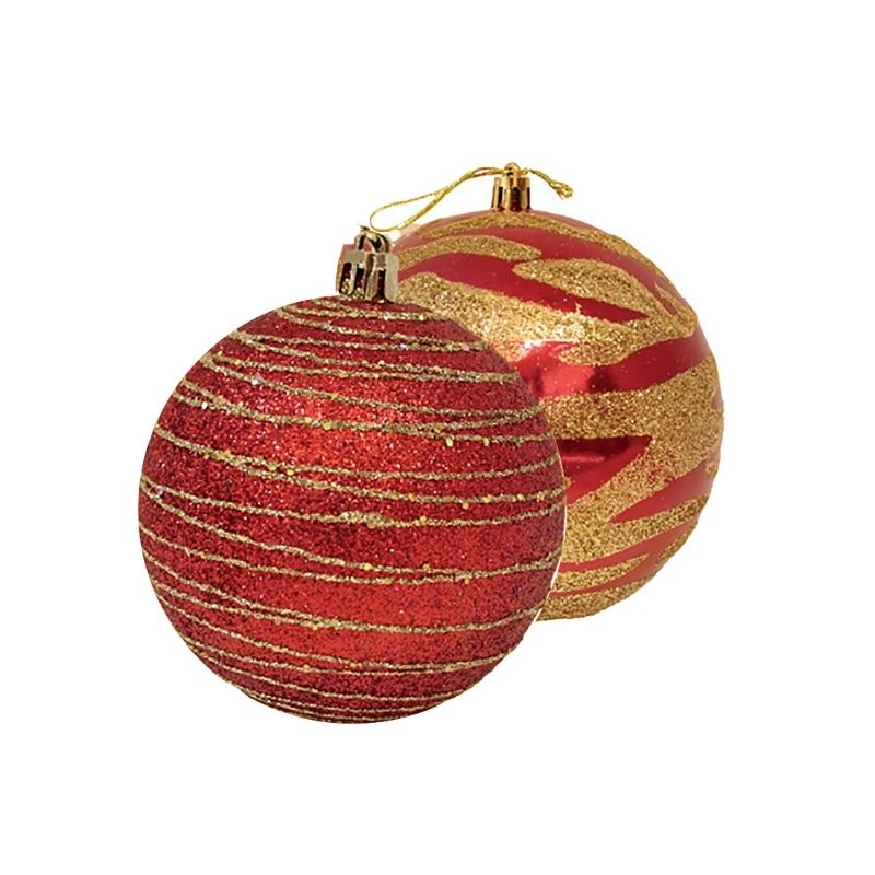 Bola de natal decorada vermelha com gliter dourado 8cm - Tempori Home