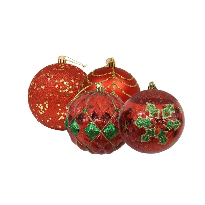 Bola de natal decorada vermelha com gliter dourado 10cm - Tempori Home